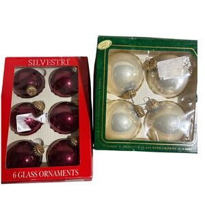 Silvestri 6 Glass Christmas Ornaments Glitter Gold Caps Krebs Christmas by Krebs